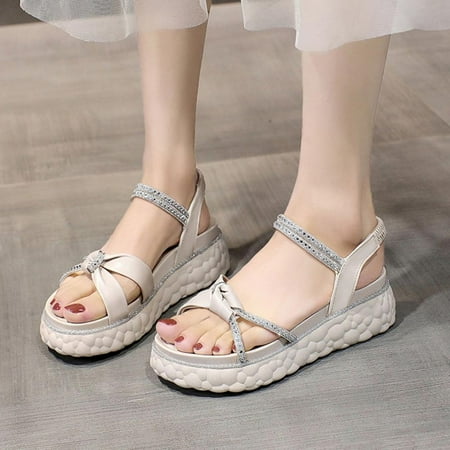 

Tdoqot Women s Flat Sandals- Comfy Dressy Summer Beach Round Toe Sparkly Womens Sandals White Size 6