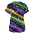 thumbnail image 3 of Womens Mardi Gras Scrub Tops Sparkly Short Sleeve Mask Print Uniform Sequins Feathers Print V Neck Holiday Scrubs with Pockets, 3 of 5