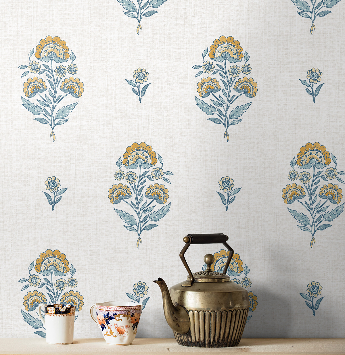 NextWall Marigold & Seabreeze Floral Spot Premium Matte Non-Woven Peel and Stick Wallpaper - 20.5 in. W x 18 ft. L Roll