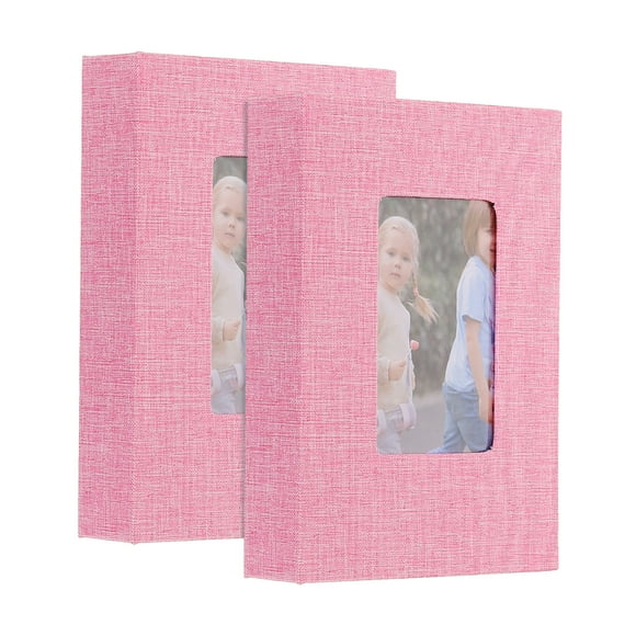 Álbum de Fotos Pequeño de 2 Paquetes, Libro de Imágenes con Cubierta de Lino de 4x6 que Sostiene 52 Fotos, Rosa