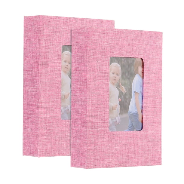 Álbum de Fotos Pequeño de 2 Paquetes, Libro de Imágenes con Cubierta de Lino de 4x6 que Sostiene 52 Fotos, Rosa