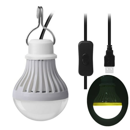 

HOTYA USB Portable LED Bulb 5W 5V Bulb Light Emergency Light with 2.5m Cable on/off Switch for Camping Garage Warehouse Car