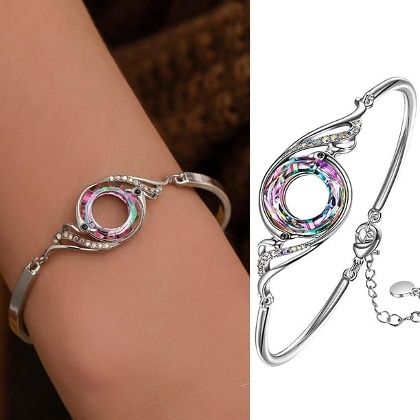 Creativo colorido cristal pavo real degradado pulseras joyería regalo para mujer mamá delicada boho pulsera brazalete amor día de San Valentín boda novia cumpleaños regalo para esposa niñas ella (mult Namotu CZJP-ZC57