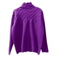 thumbnail image 4 of UJNDER Solid Color Cable Knit Round Neck High Neck Long Sleeve Sweater for Women Fashion Pullover Purple XL, 4 of 4