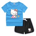 thumbnail image 3 of Hello Kitty-Camiseta informal con cuello redondo y pantalones cortos para niños y niñas, conjunto de camisa de fondo absorbente de algodón puro, informal, 3 of 5