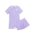 thumbnail image 3 of TTAO Girls 2Pcs Swimsuit Short Sleeve Rashguard Set UPF 50+ Front Zipper Swimwear with Cute Princess Skirt Purple 4XL, 3 of 7