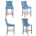 thumbnail image 5 of Sedona House Bar Stools Set of 4, Contemporary Velvet Upholstered Bar Chairs with Button Tufted Decoration and Wooden Legs, and Chrome Nailhead Trim, For Home and Kitchen, Light Blue, 5 of 10