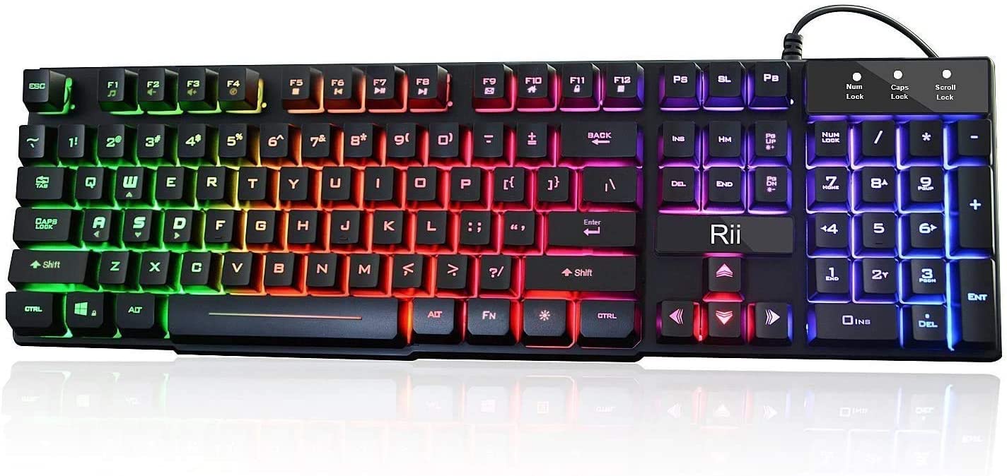 Rii RK100+ Multiple Color Rainbow LED Backlit Large Size USB Wired Mechanical Feeling Multimedia PC Gaming Keyboard,Office Keyboard for Working or Primer Gaming,Office Device (US Layout) - image 1 of 7