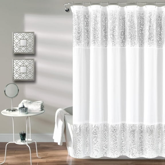Shimmer Sequins Shower Curtain Single 70" W x 72" L Silver - Sequin Shower Curtains for Bathroom - Modern Glam Bathroom Curtains