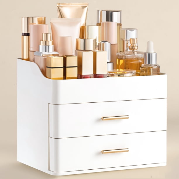 Organizador de maquillaje HBlife con 2 cajones para tocador, color blanco