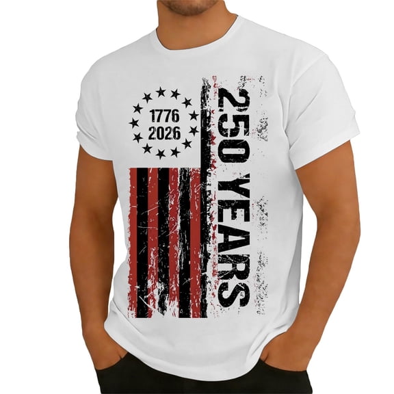 Men's Patriotic Graphic T Shirts 4th of July 250th Anniversary Anniversary T Shirt Short Sleeve Tee For Casual Wear Comfortable Shirt White S