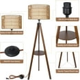 thumbnail image 3 of Table Lamp Boho Tripod Floor Lamp with Shelves, Mid Century Wood Standing Lamp with Rattan & Fabric Shades, ON/Off Foot Switch, Modern Farmhouse Tall Floor Lamps for Living Room Bedroom Office,LED La, 3 of 9
