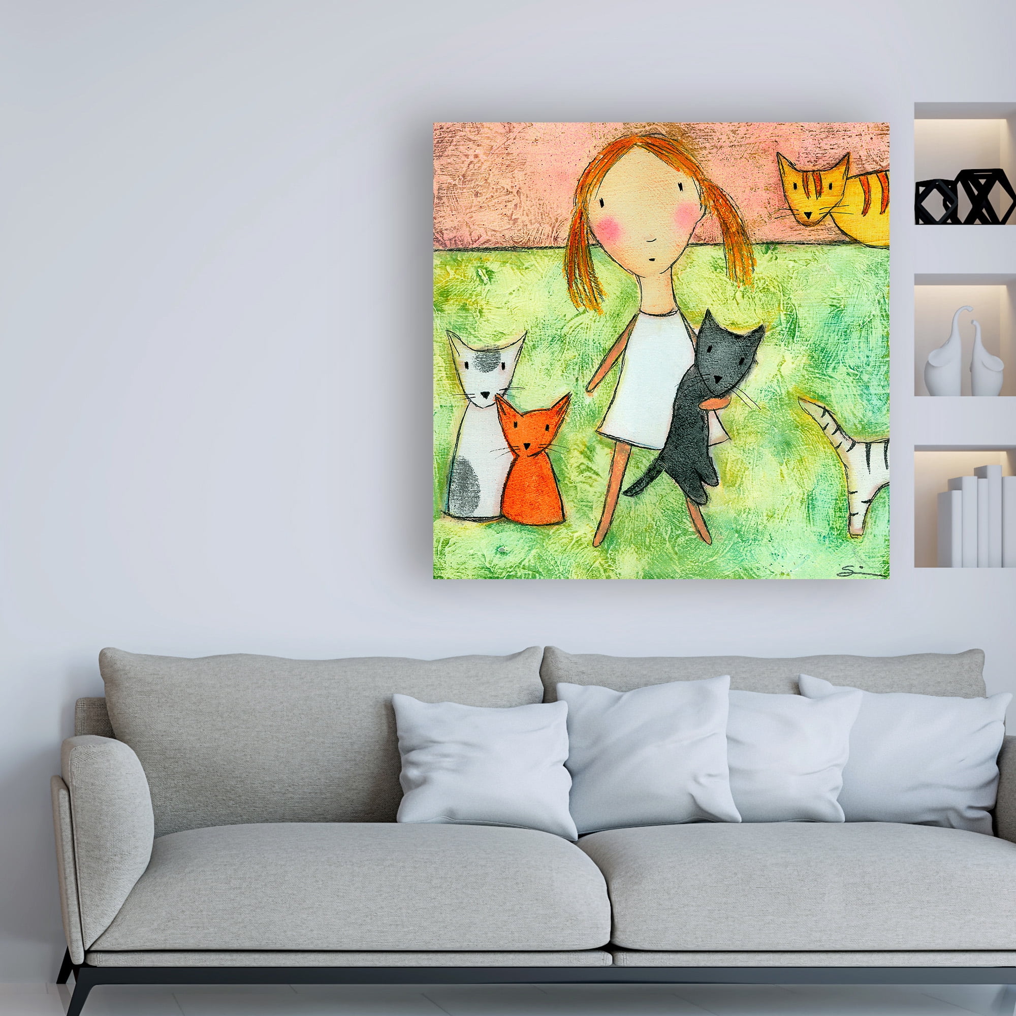 Trademark Fine Art 'Girl with Cats' Canvas Art by Carla Sonheim