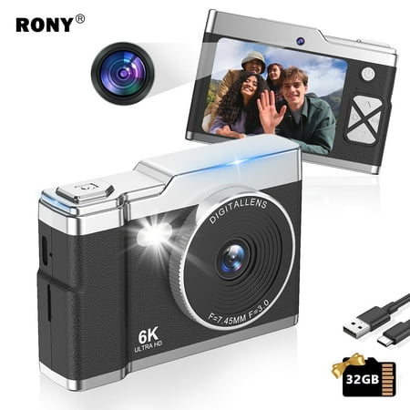 RONY Compact Digital Camera for Photography Video 64MP CMOS with 8x Zoom Fill Light Black 1 Count (New)