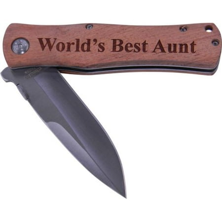 World's Best Aunt Pocket Stainless Steel Knife with Clip, (Wood