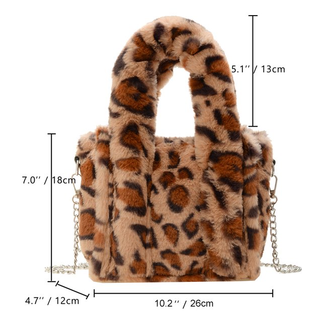 Bolsa cruzados de invierno para mujer pequeño con estampado de leopardo y cadena felpa suave para fiesta Sywqhk Para Estrenar