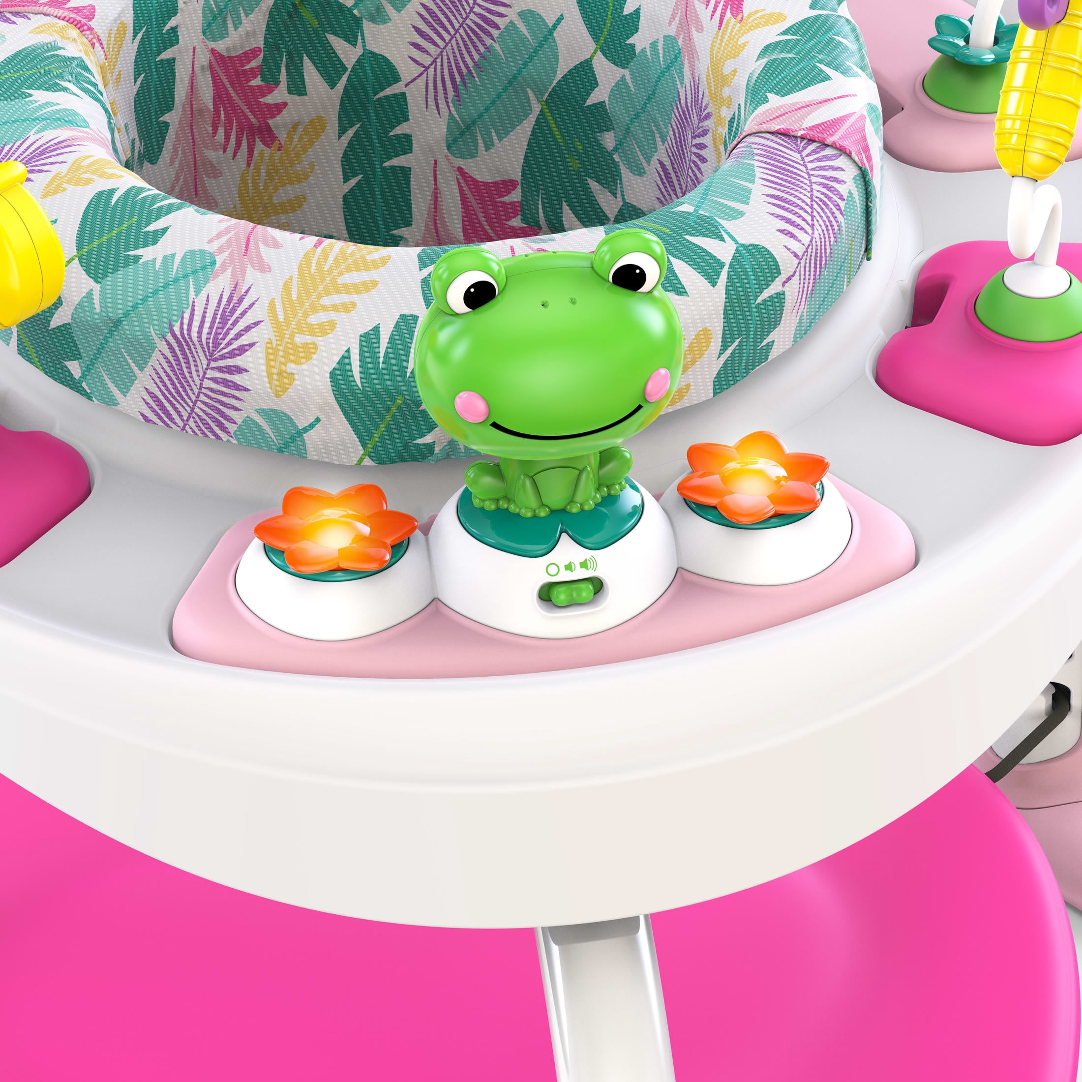 Bright Starts Bounce Bounce Baby 2-in-1 Activity Center Jumper & Table - Playful Palms Pink, 6 Months and up