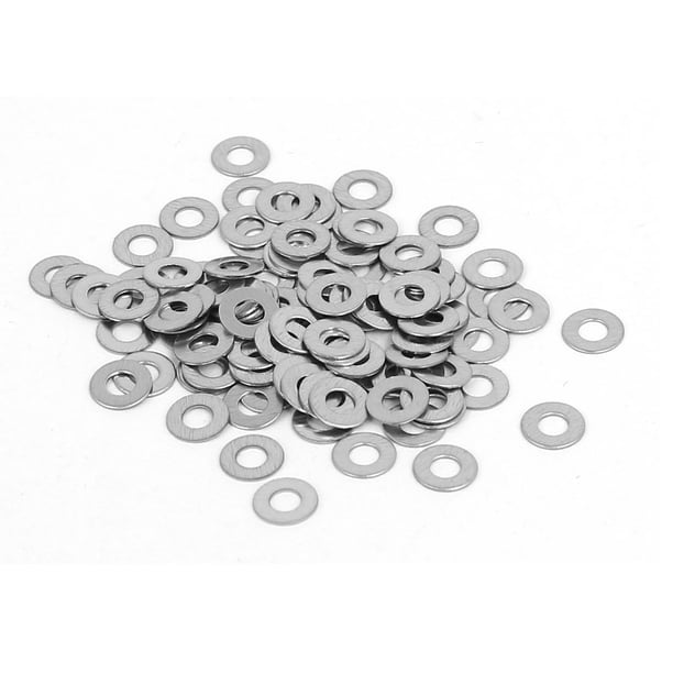 Arandelas planas de acero inoxidable M2 304, juntas, espaciadores, tono plateado, 100 piezas