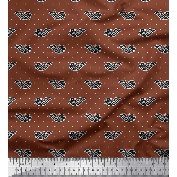 Soimoi Georgette Viscose Fabric Fish Block Fabric Prints by Yard 42 Inch Wide