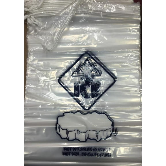 Plastic Ice Bags 20lbs 250 Ct with Drawstring Closure