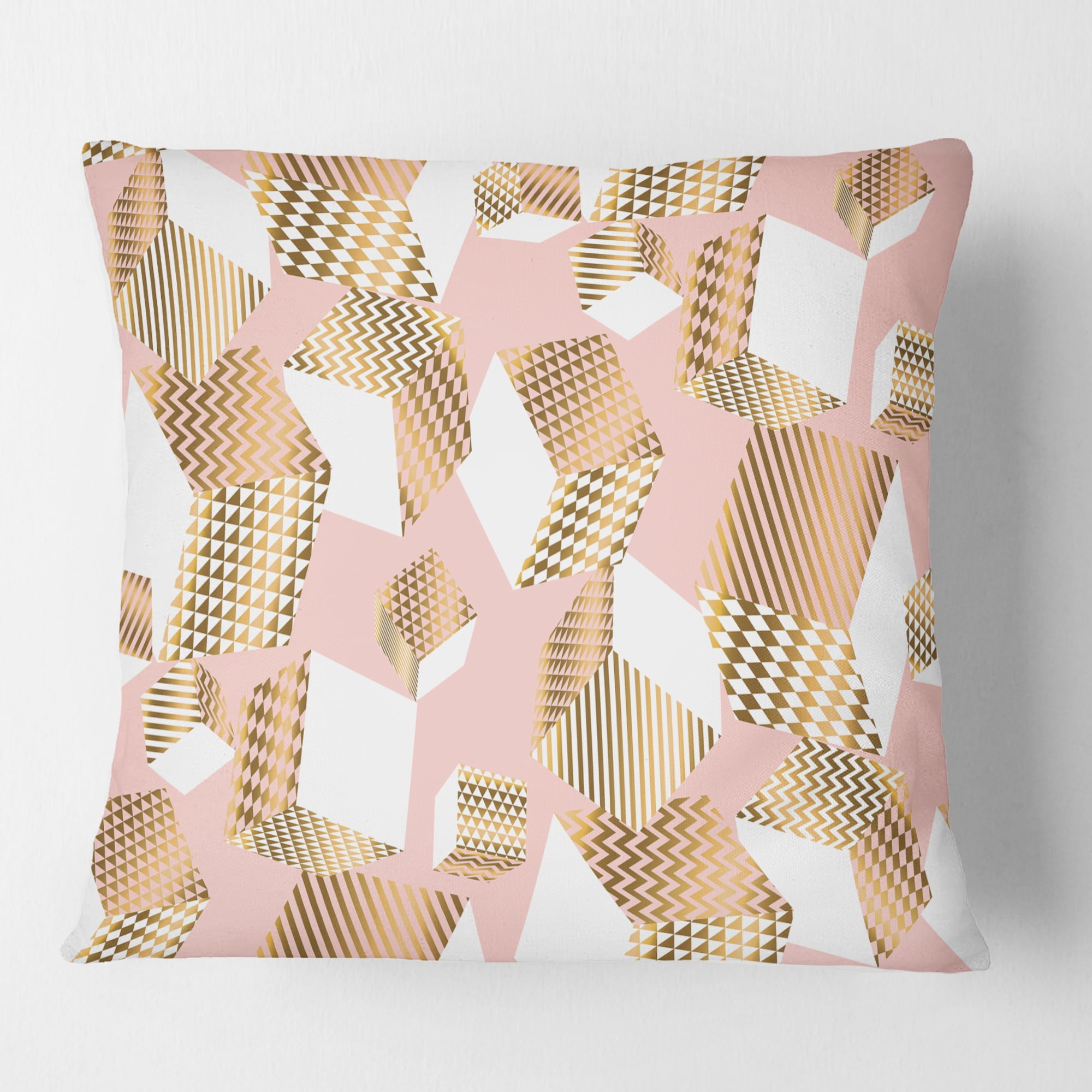 Designart Gold And Rose Cubes I' Mid-Century Modern Throw Pillow - 16x16
