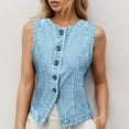 thumbnail image 3 of TrendOFT Button Down Denim Vest Tops for Women Sleeveless Fitted Jean Tank Tops Summer Trendy Casual Waistcoat Blue S, 3 of 6