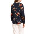 thumbnail image 4 of MODA NOVA Juniors Button Down V Neck Long Sleeve Floral Blouse Dark Blue S, 4 of 7