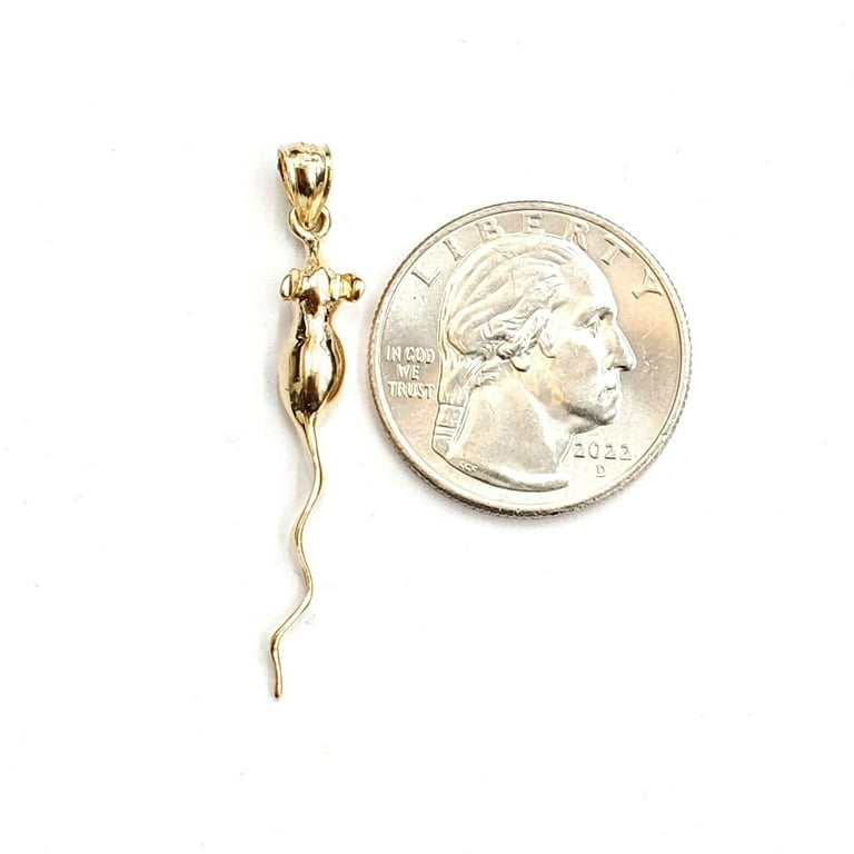 14k yellow Gold long tail mouse rat Pendant animal charm gift fine
