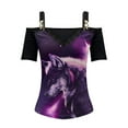 thumbnail image 4 of IROINNID Ladies Long Sleeve T Shirts Broken Floral Printed Loose V-Neck Short Sleeve Tunic Shirt Blouse Tops,Purple, 4 of 6