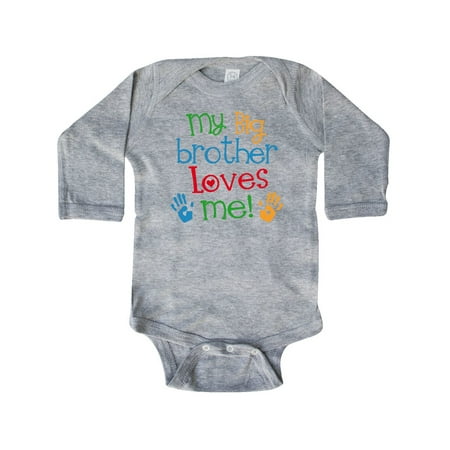 

Inktastic My Big Bro Loves Me Little Brother Sister Gift Baby Boy or Baby Girl Long Sleeve Bodysuit