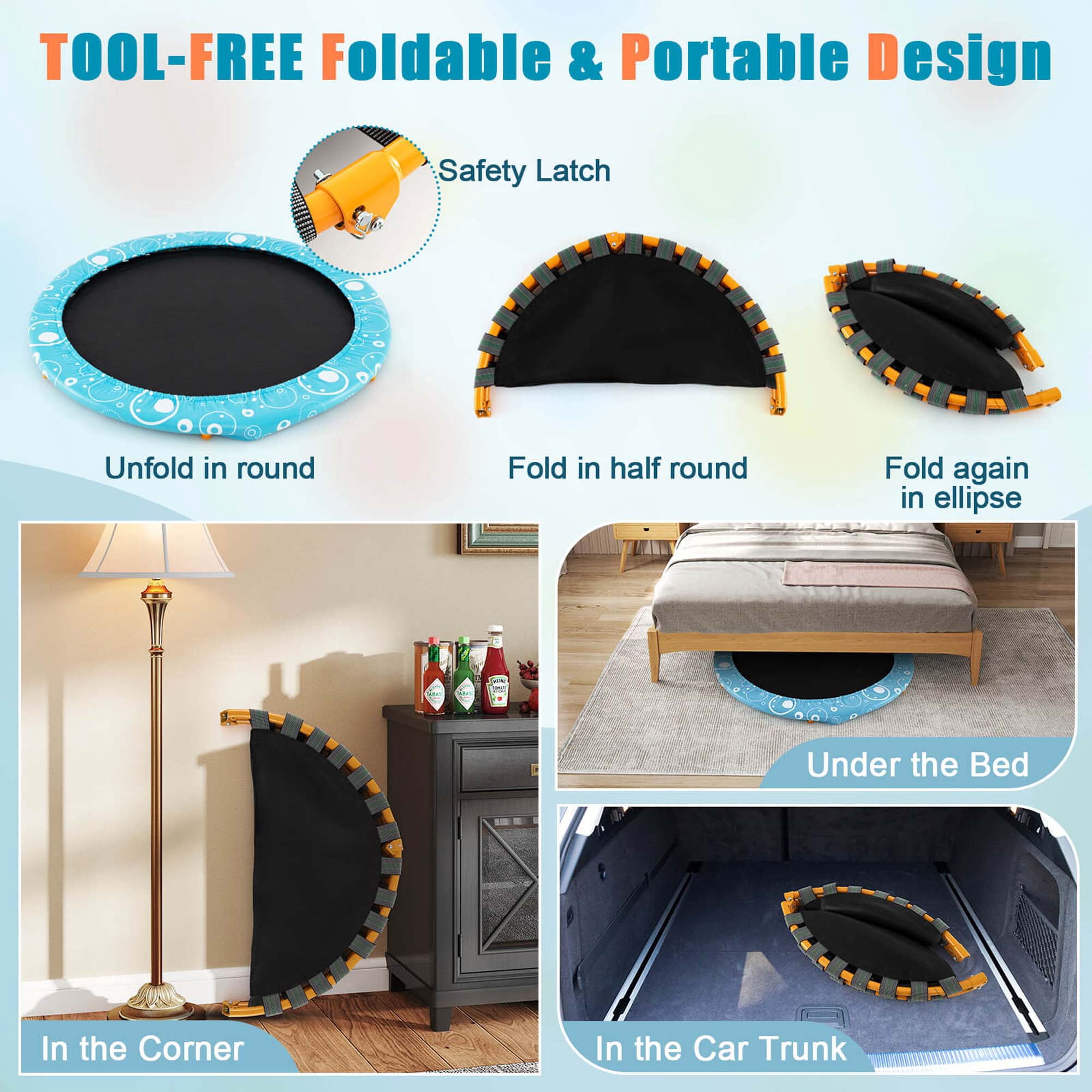 Costway 36" Kids Trampoline Rebounder with Full Covered Handrail & Pad Indoor Outdoor Light Blue