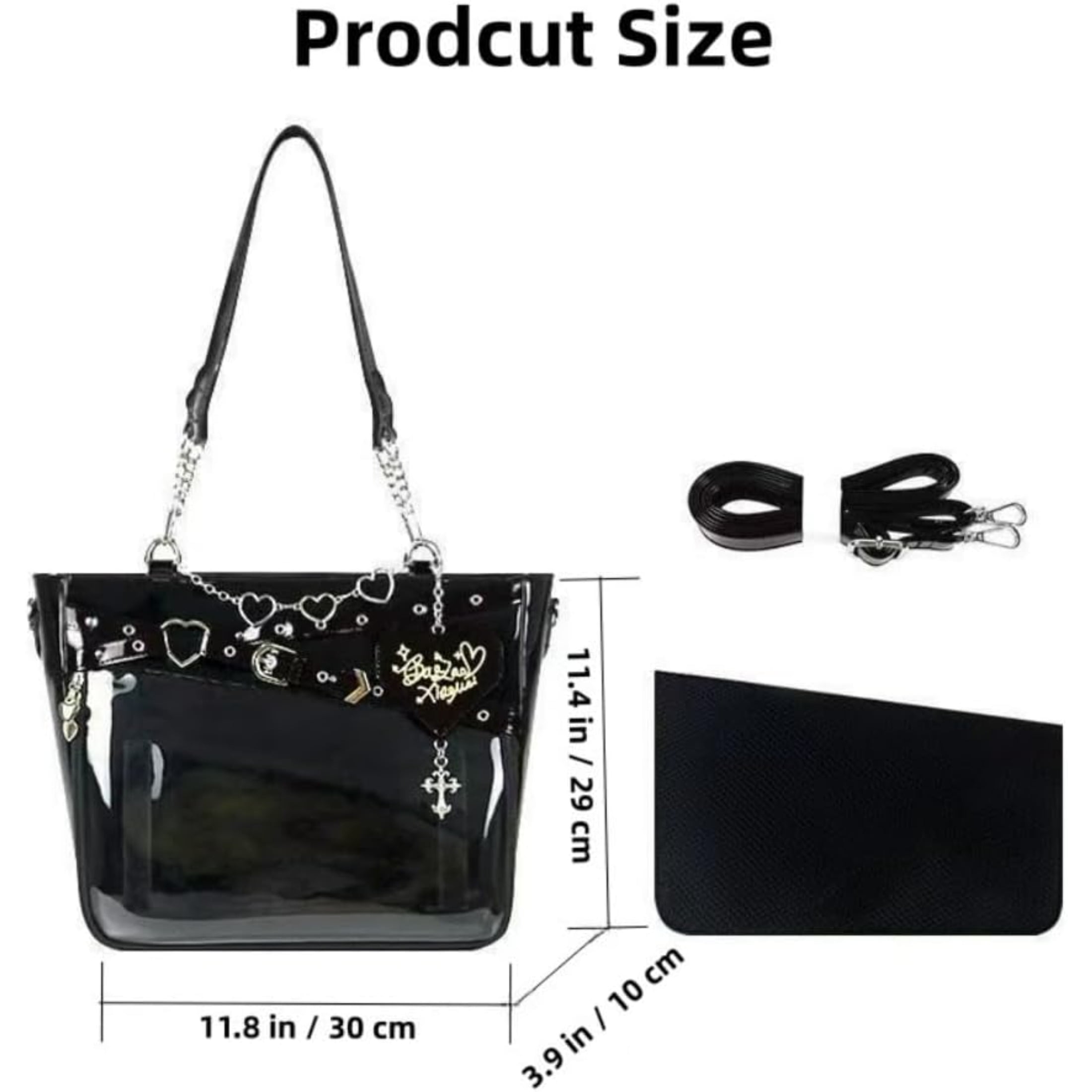 Love-Chains Ita Bag Pins Display Single Shoulder Crossbody Bag PU Leather Big Capacity Handbag Chain Clear Purse with Insert