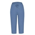 thumbnail image 5 of Capri Pants for Women 2025 Elastic Waist Straight Leg Casual Loose Capris with Pockets Womens Cropped Pants, 5 of 6