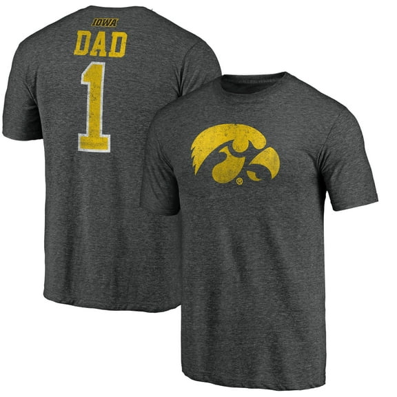 Men's Charcoal Iowa Hawkeyes Greatest Dad Logo Tri-Blend T-Shirt