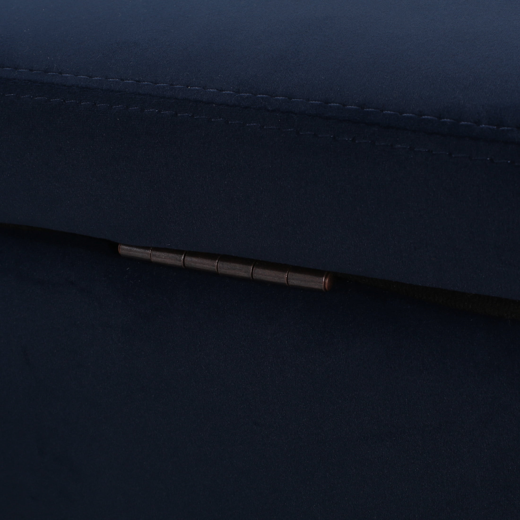 Noble House Canterbury Upholstered Storage Ottoman Bench, Dark Blue Velvet, Matte Black