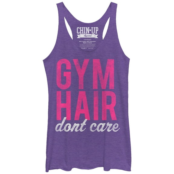 Women's CHIN UP Hair Don't Care Racerback Tank Top Purple Heather Large