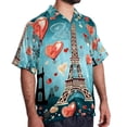 thumbnail image 2 of Eiffel Tower Valentine's Day Men's Short Sleeve Casual Printed Button Down Beach Shirts - Summer Fashion Tops, 2 of 6