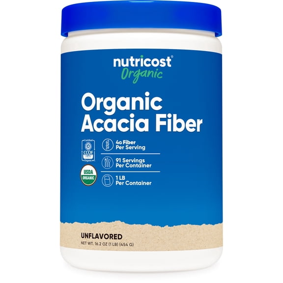 Nutricost Organic Acacia Fiber Powder (1 LB) Unflavored - USDA Organic, CCOF Certified, 4g of Fiber Per Serving, Vegan, GMO-Free, Gluten-Free, 91 Servings