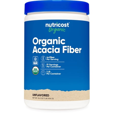 Nutricost Organic Acacia Fiber Powder (1 LB) Unflavored - USDA Organic, CCOF Certified, 4g of Fiber Per Serving, Vegan, GMO-Free, Gluten-Free, 91 Servings