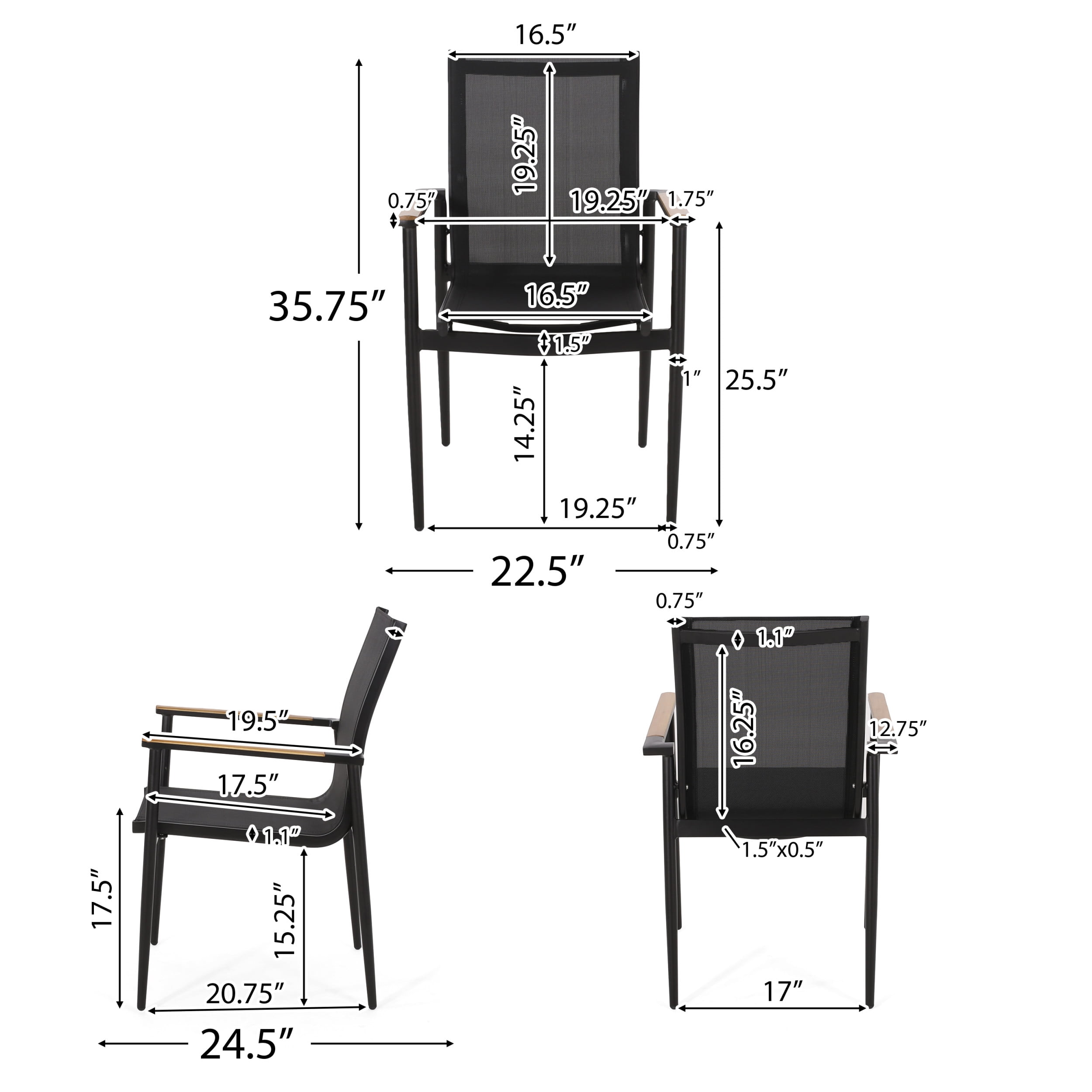 Benfield Mesh and Aluminum Outdoor Dining Chairs, Black and Natural, Set of 2