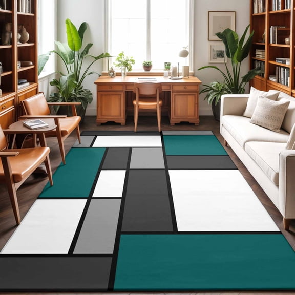 Large Area Rugs 6'x9', Abstract Green Grey Carpet Runner Indoor Outdoor Rugs Home Decor Aesthetic, Modern Geometric Color Blocks Non Slip Mats Washable Accent Rug for Living Room Bedroom