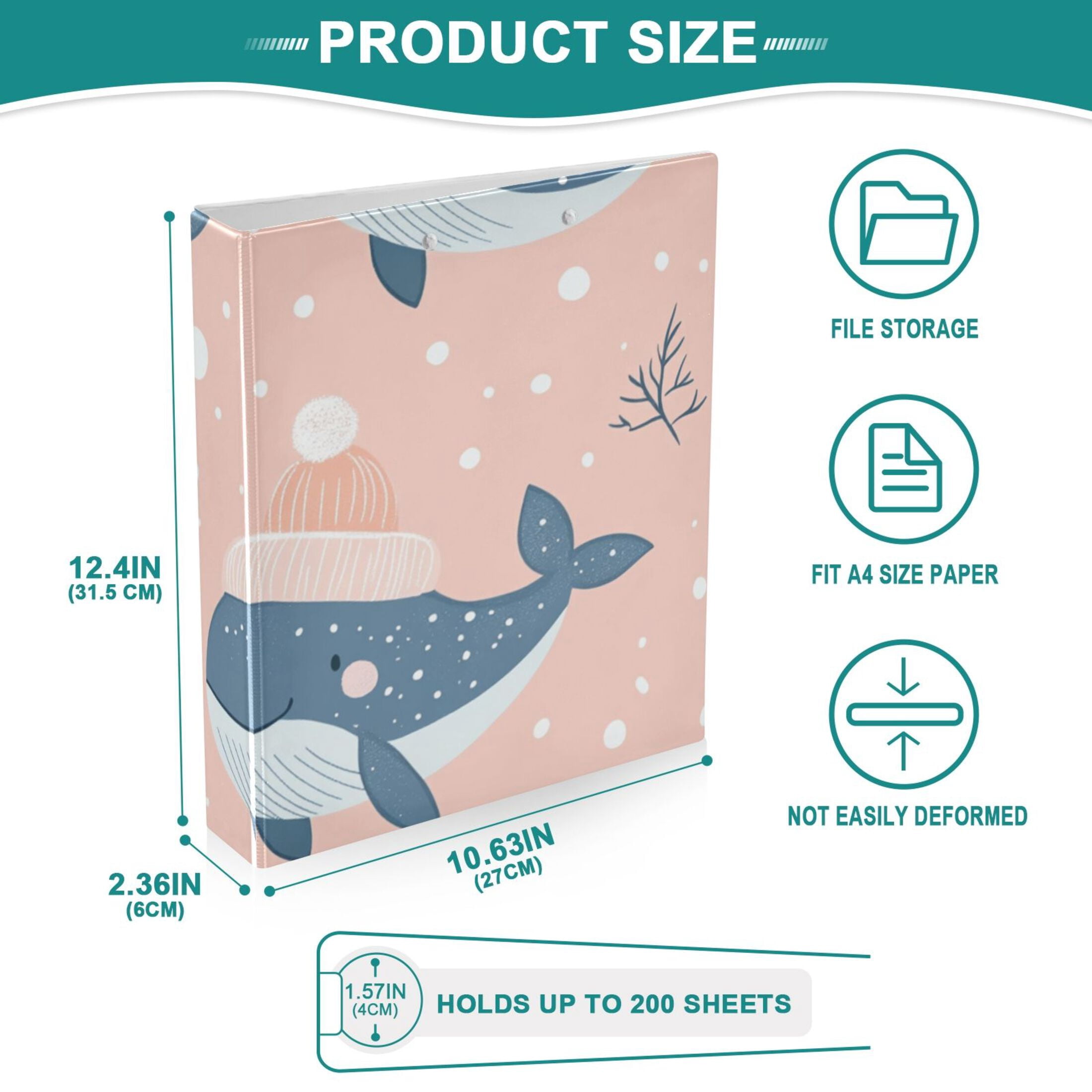 Winter Whales 3 Ring Binders 1.5 inch Hardcover File Folders with Interior Pockets A4 Size Organizer for School Office Hospital