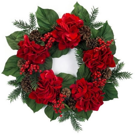pack of 2 decorative red velvet hydrangea flower and pine cone artificial christmas wreaths 22 - Artificial Christmas Wreaths Decorated pack of 2 decorative red velvet hydrangea flower and pine cone artificial christmas wreaths 22 - Artificial Christmas Wreaths Decorated