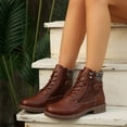 thumbnail image 4 of XUNKUSGA Ankle Boots for Women Classic Lace Up Side Zipper Low Heel Short Boots Comfortable Round Toe Quilted Panels Waterproof Motorcycle Boots for Fall Winter Brown 5.5, 4 of 6