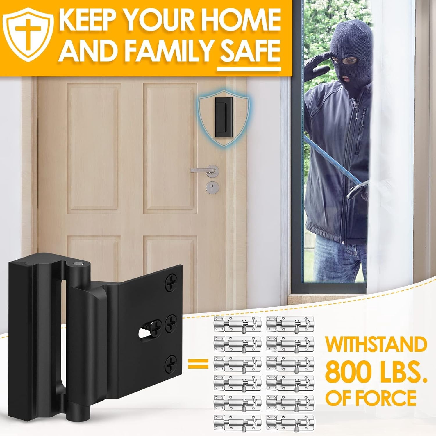 Home Security Door Lock Door Reinforcement Lock Door Locks for Kids Safety Flip Door Lock Latch Childproof Night Lock Door Security Front Door Child Safety Lock High Security Locks for Doors Inside
