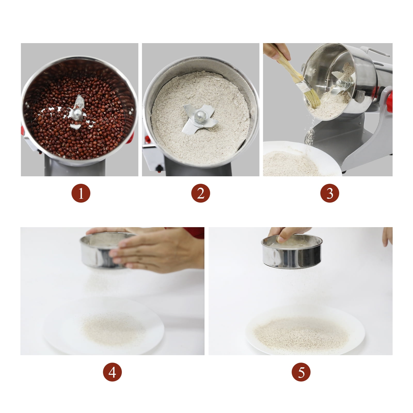 TOPCHANCES Electric Grain Mill Grinder, 800g Commercial Spice Grinder, 2400W High-Speed Stainless Steel Pulverizer Dry Grinder Grinding Machine for Coffee Wheat Herb Corn Peanuts