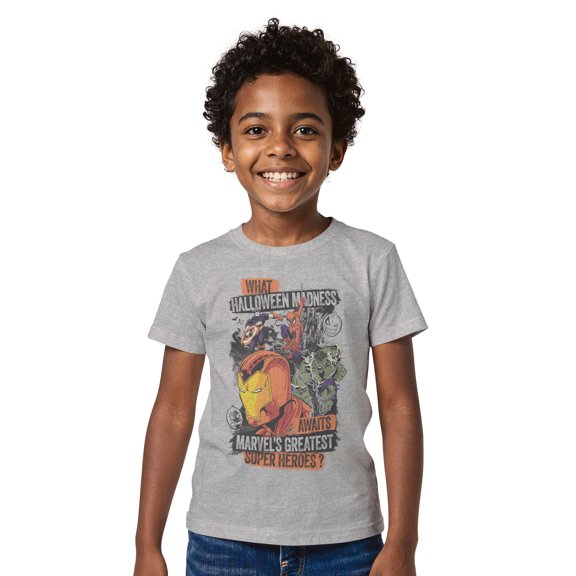 Boys Marvel What Halloween Madness Awaits For Super Heroes T Shirt