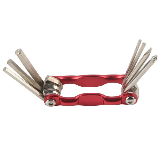 Juego de herramientas de reparación de bicicletas, multifuncional, portátil, 7 en 1, llave, destornillador, herramientas, color rojo