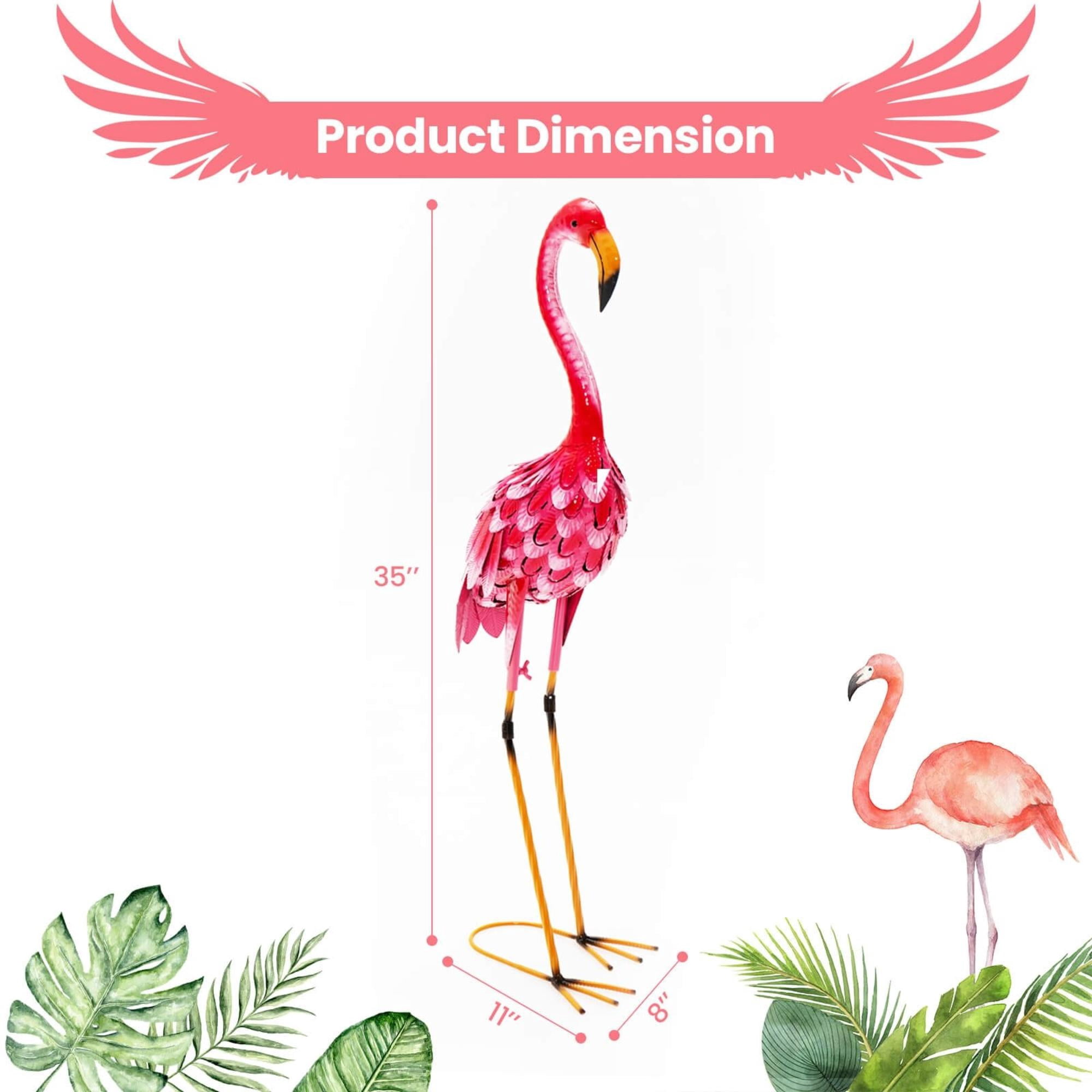 2-Piece Flamingo Garden Statue Set, Rustproof Metal Lawn Ornaments with U-Shaped Stakes, Realistic Standing Flamingo Yard Art Decor for Backyard Patio Lakeside Front Gate