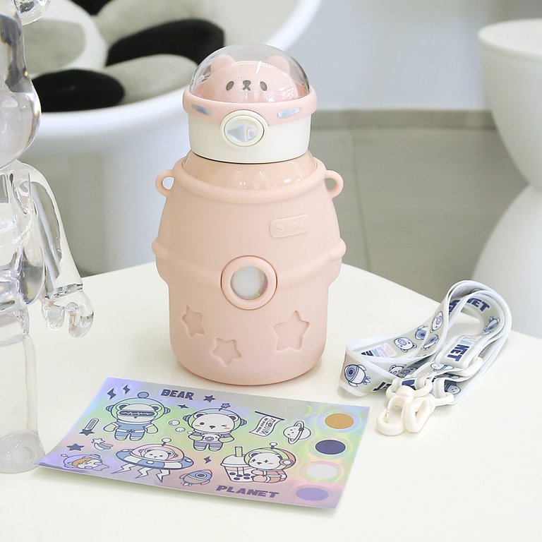  Cartoon Bunny Unicorn Stainless Steel Vacuum Flask Thermos Cup  Mug for Kids Childen Portable Cute Straw Water Bottle with Bag (pink bunny  3, 600ml): Home & Kitchen